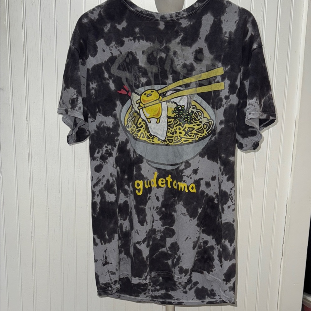Black and‎ Gray Gudetama Tie-Dye Men's Ramen Shirt Medium